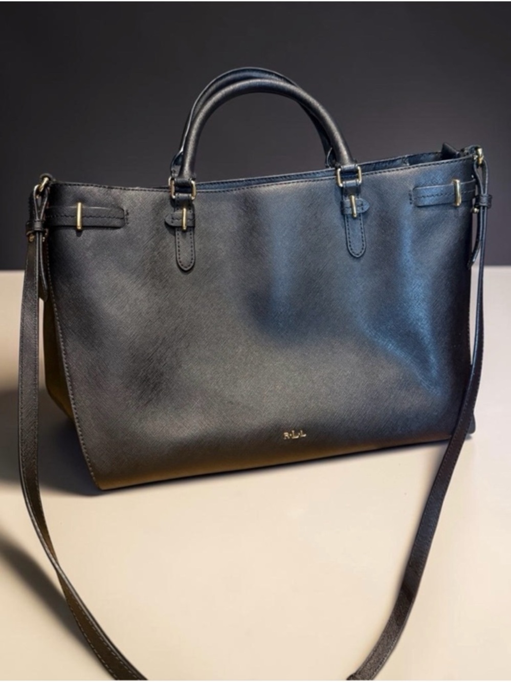 RALPH LAUREN Black Leather Crossbody Bag